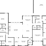Black and white floor plan showing multiple bedrooms, bathrooms, a kitchen, living and dining rooms, laundry, pantry, breakfast nook, garage, and several walk-in closets, with all rooms labeled and measurements provided.